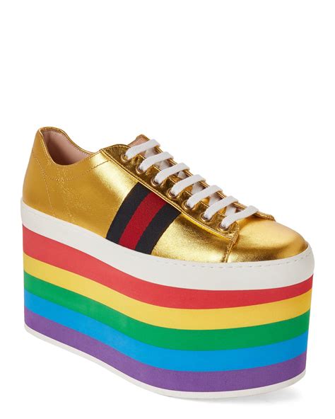 gucci black rainbow sneakers|Gucci rainbow platform sneakers.